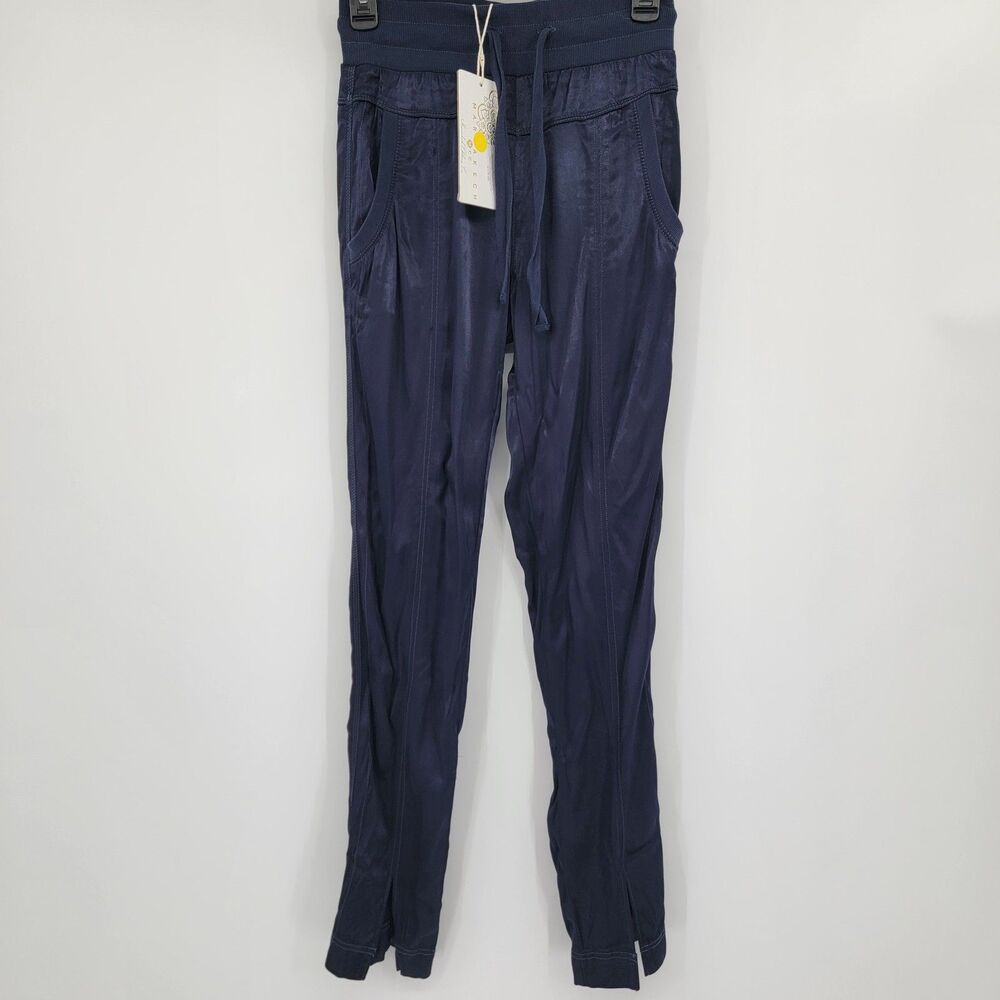 Marrakech Paloma Stretch Womens XS Satin Blue Nights Elastic Drawstring Pants
